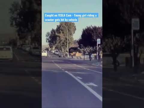 😱 CAUGHT ON TESLA CAM: Shocking Moment! Young Girl on Scooter HIT by Vehicle! What Happened Next? 📹